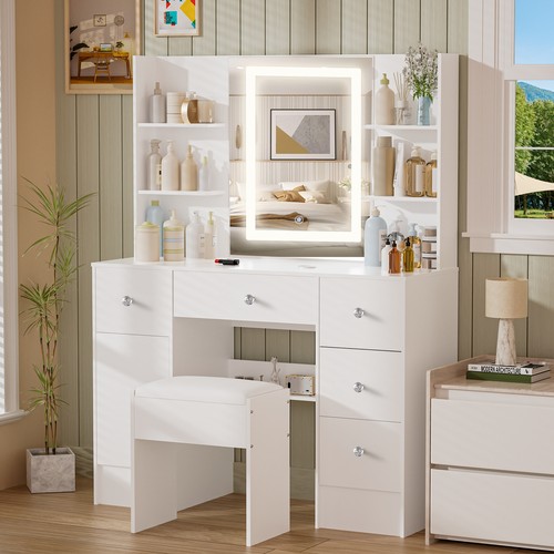 White wood dressing table - white,