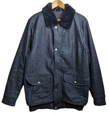 Zara Mens Coat Size L Denim Dark Blue Chest Measures 45" Fur Collar Western 