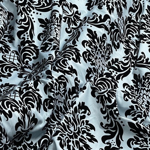 10m black flock damask curtain - black,