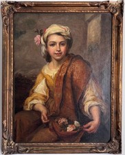 Antique oil painting after "The Flower Girl" by Bartolomé Esteban Murillo
