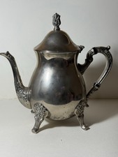 Vintage Silver-Plated Teapot / Coffee Pot with Ornate Handle & Feet – Antique 