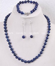 8mm Blue Egyptian Lapis Lazuli Round Beads Gems Necklace Bracelet Earrings Set