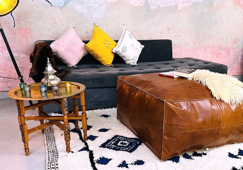 Footstool pouffe genuine - footstool,
