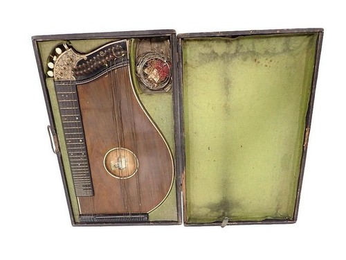Antique wooden zither lap harp - lap,