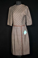 VINTAGE 1950'S DEADSTOCK NEVER WORN MUSTARD BROWN COTTON & SILK DRESS SIZE 10