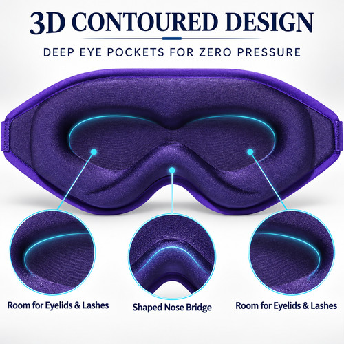 Purple contoured sleep mask - 3d,
