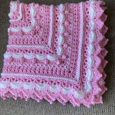 Handmade Crochet Baby Blanket / Pink Marble And White