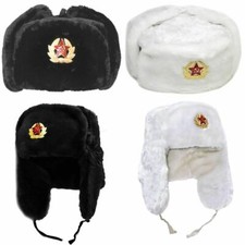 Adult Faux Fur Ushanka Cossack Flaps Russian Trapper Hat With Soviet Badge