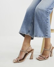 River Island Womens Pink Synthetic Patent T-bar Sandals Size UK 4