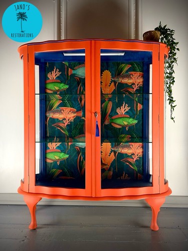 Orange blue vintage glass - &,