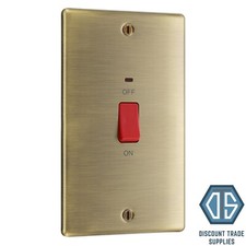 BG Nexus NAB72 Antique Brass 45 Amp Double Pole Double Plate Switch with Neon