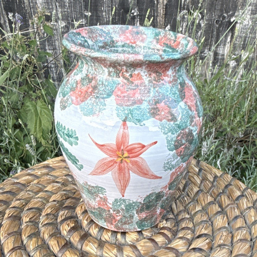 Ceramic painted floral urn - painted,
