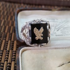 Coleman Black Hills 925 Sterling Silver 12k Gold Men's Ring,Onyx,Size Q.5 US 8.5