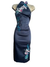 Karen Millen Size UK 12 VINTAGE ORIENTAL CORSET EMBROIDERED PENCIL DRESS BLACK
