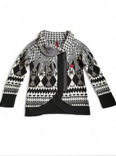 Desigual Women’s Asymmetric Knit Zip Cardigan Black White Pattern – Size M/L