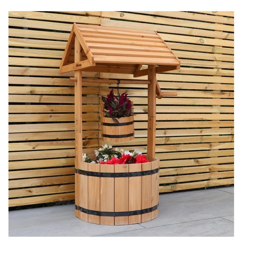 Wooden garden wishing well - wooden,