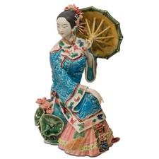 US Seller - Chinese Porcelain Figurine, Lady Holding Umbrella