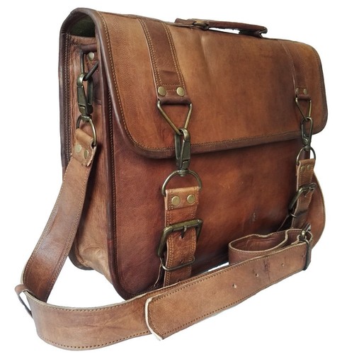 Goat leather laptop bag fits - leather,