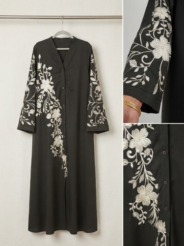 Premium grey floral - floral, abaya