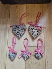 Set Of 5 Wicker Hanging Heart Decorations Wall Decor Ornaments Cute