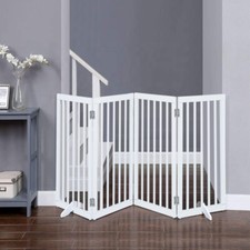 3/4 White Fences Panels Pens Foldable Pet Gate Wooden Barrier Divider Doorway UK