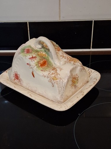 Antique cheese dish set floral - cheese,
