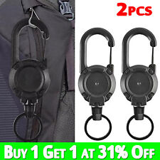2 x Heavy duty Retractable Pull Badges ID Reel Carabiner Key Chain Cable Recoil