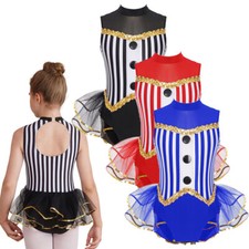 UK Girls Sequin Stripe Jazz Dance Tutu Skirt Leotard Circus Ringmaster Halloween