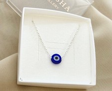 925 Sterling Silver Necklace With Evil Eye Glass Blue Bead Nazar Necklace