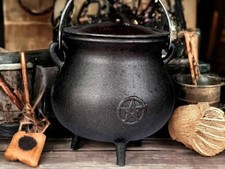 Cast Iron Pentagram Cauldron Wiccan Supplies Pagan Gift Altar Pentacle Spellcast