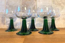 Set of 5  Vintage MCM French Glasses Retro Green Beehive Stem Wine Liqueur
