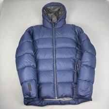 Macpac Jacket Mens Medium Blue Down Pertex Microlight Zip Up Puffer Hooded Coat