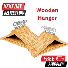 40 x Wooden Hangers for Clothes Suits Coats – Trouser Bar – Strong & Durable Set
