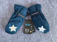 Villervalla Kids Ski Snow Mittens Age 3-4 Yrs Blue Teal Star Easy Access NEW