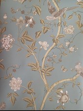 LAURA ASHLEY SUMMER PALACE POWDER BLUE WALLPAPER FLORAL BIRDS 2 Rolls same batch