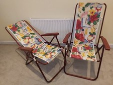 Vintage Pair of Floral Design Deck Chairs Campervan Caravan - Used - Can Recline