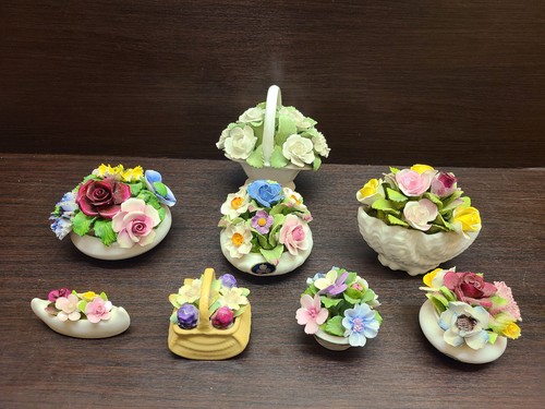 Porcelain flowers basket decor