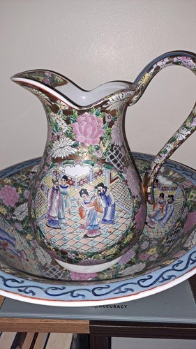 Chinese jug and bowl set - and, set.