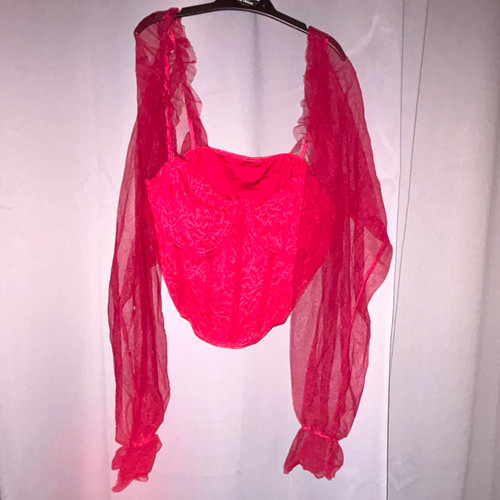 Shein red floral lace corset - lace,