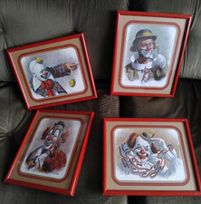VINTAGE SET OF 4 FRAMED ARTHUR SARNOFF CIRCUS CLOWN PRINTS PICTURES 32 X 27 CM