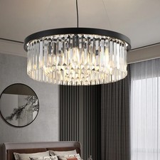 Modern Luxury Round Crystal Chandelier,Adjustable Pendant Ceiling Light Fixture