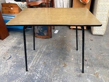 Vintage Black Metal Frame Dining Kitchen Table with Brown Formica Top