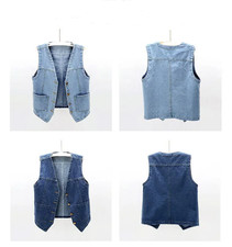 Womens Denim Vest Waistcoat Jacket Vintage Style Sleeveless Jacket Front Pockets