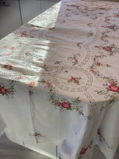 Glorious Large Vintage Embroidered &Lace tablecloth & 12 napkins -242 x 162 cm F