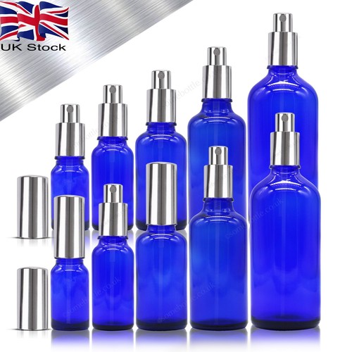 Blue glass bottle with - blue, silver
