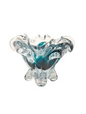 Vintage Art Glass Blue Ruffled