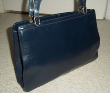 EXQUISITE VINTAGE 1960's PICARD CLASSIC NAVY LEATHER HANDBAG/WEDDING BAG