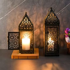 Set of 2 Moroccan Lantern Metal Tea Light Holder Candle Stand Home Garden Decor