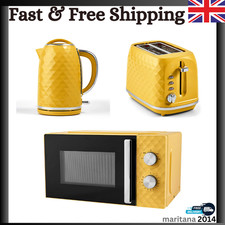 Matching Yellow Stylish Diamond Effect Kettle 2 Slot Toaster & 700W Microwave UK