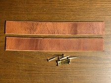 Pair of Leather Trunk or Chest Handles--8-1/2 Inches Long-& Brass Tack Fasteners